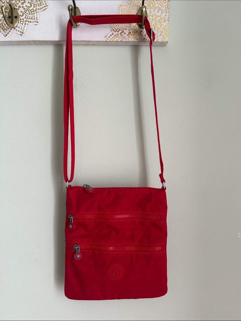 Kipling Red Lightweight Crossbody Bag with Multiple Zips